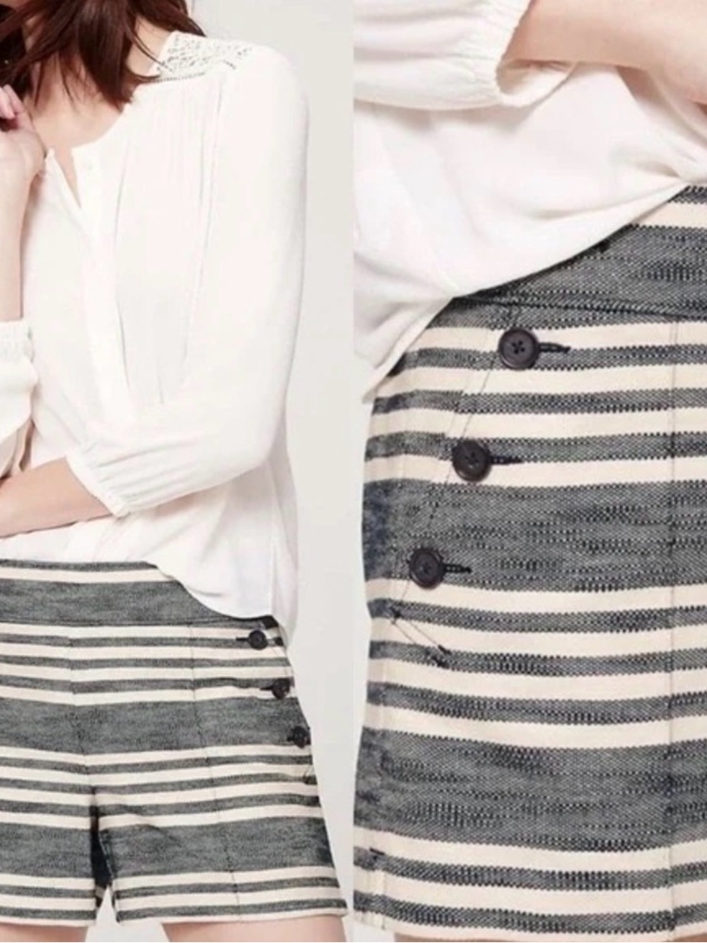 LOFT Navy & White Striped Button-Accent Shorts Sz 4 Like New